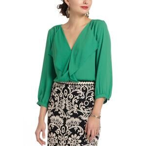 Anthropologie Maeve Parted Ruffle Blouse Green Size 12